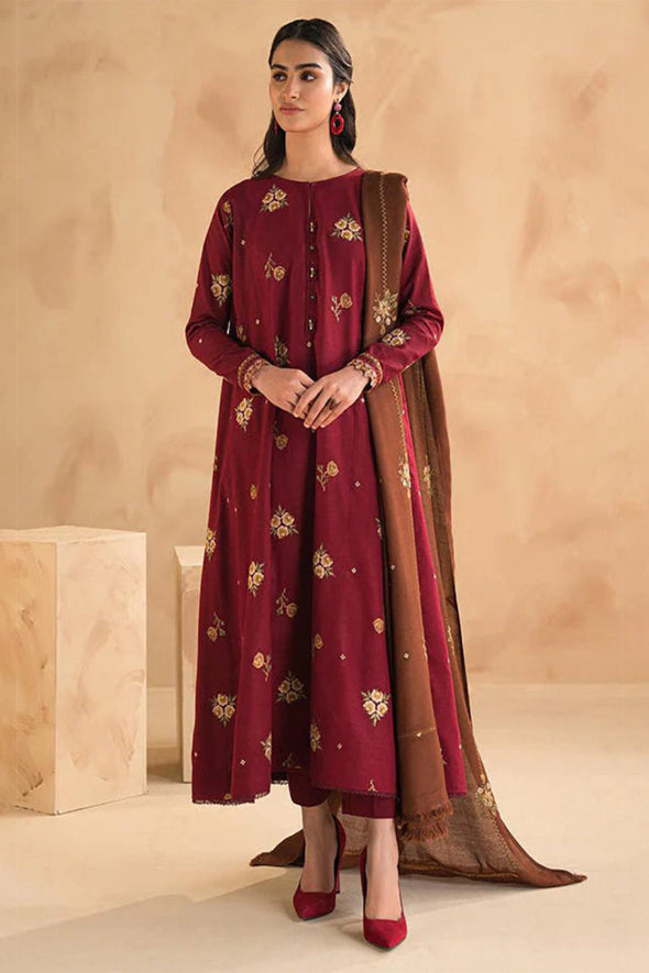 3 Piece Embroidered Dhanak Suit Unstitched | HEW-30