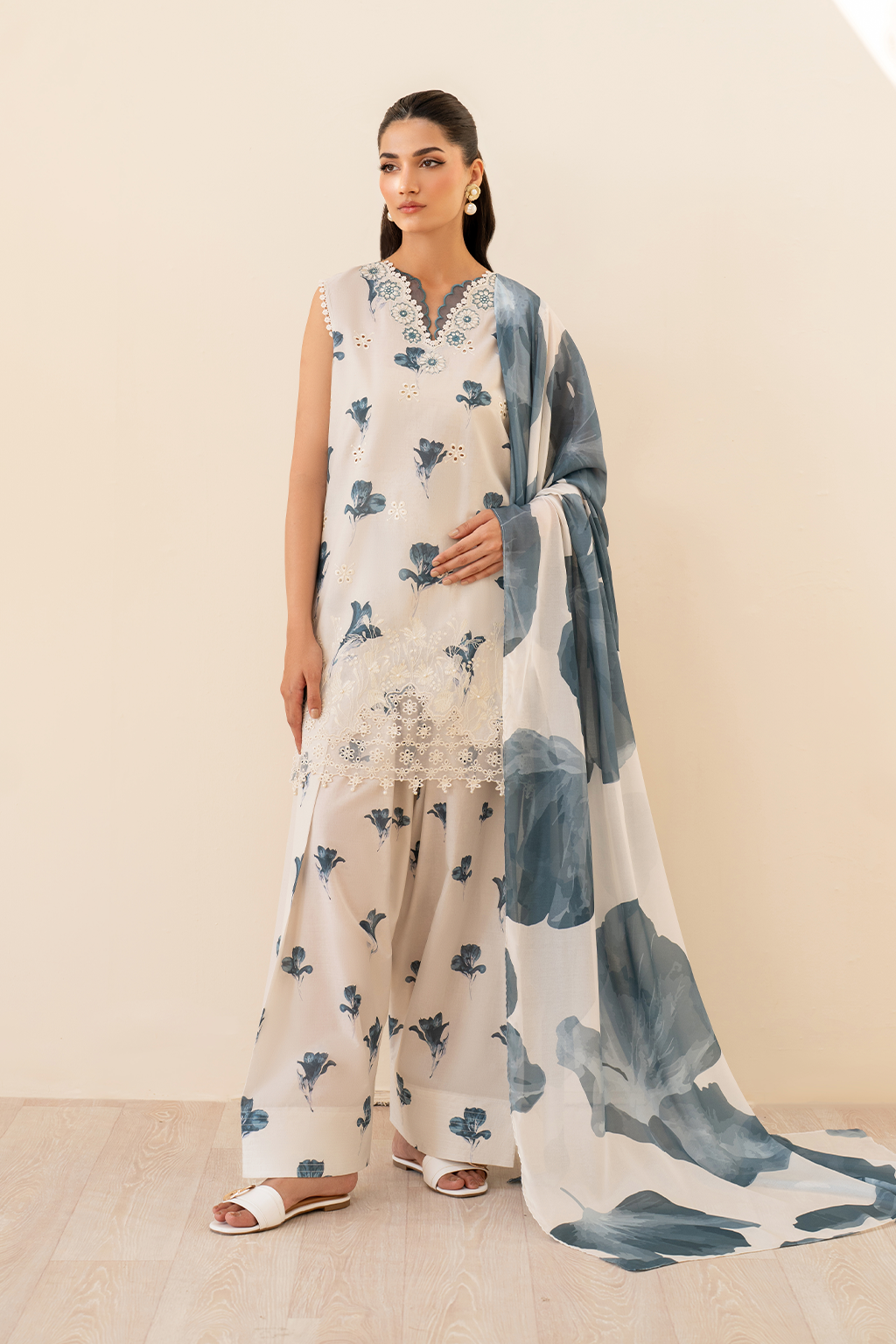 3 Piece Embroidered Lawn Shirt and Trouser with Printed Dupatta ZS 220