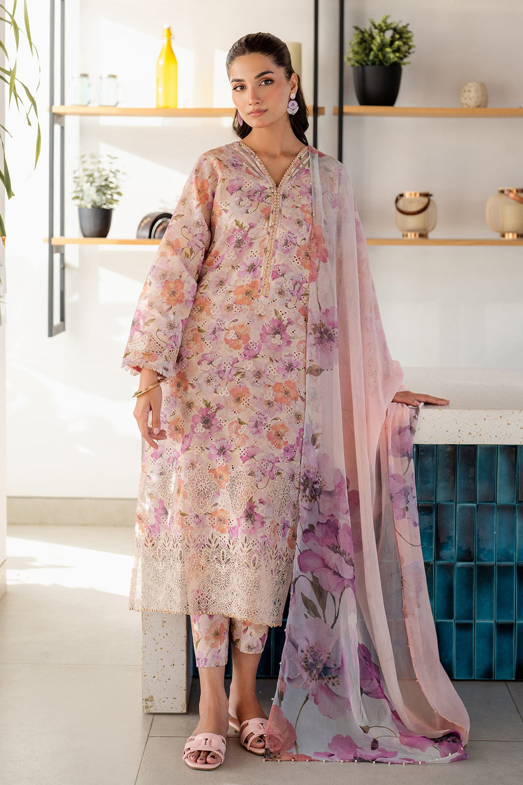 3 Piece Embroidered Patches Linen Suit Unstitched | HEW-77