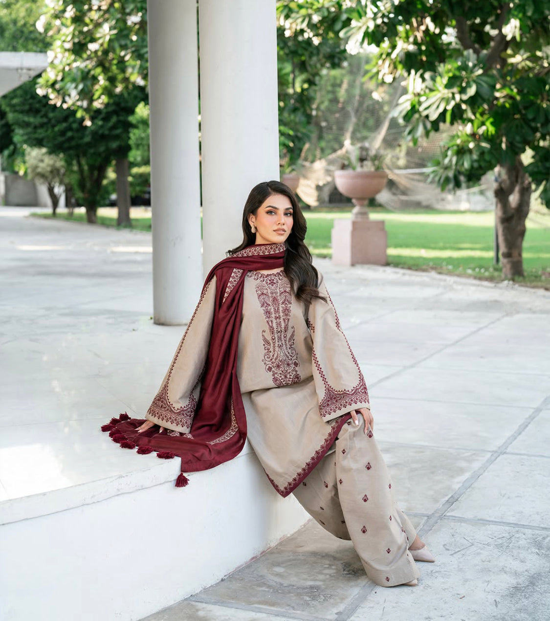3 Piece Embroidered Dhanak Suit Unstitched | HEW-562