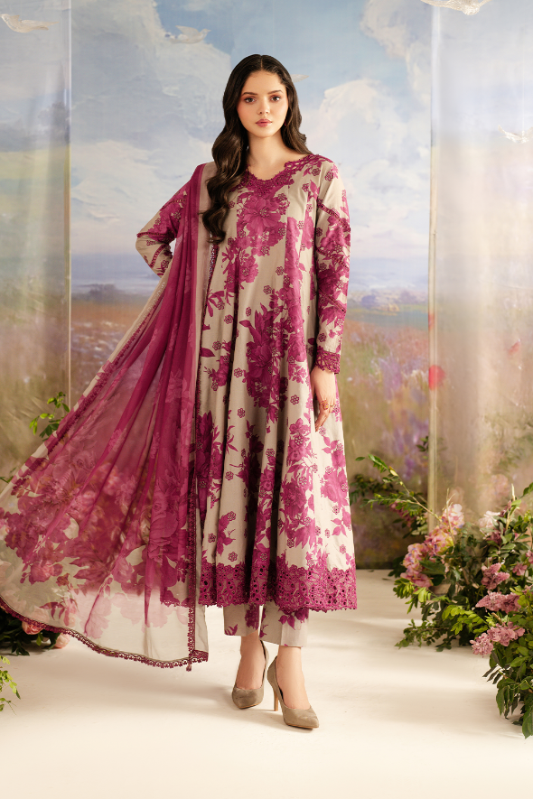 3 Piece Embroidered Lawn Shirt and Trouser with Printed Dupatta ZS 220