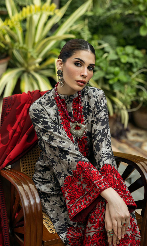 3 Piece Embroidered Linen Suit Unstitched | HEW-34