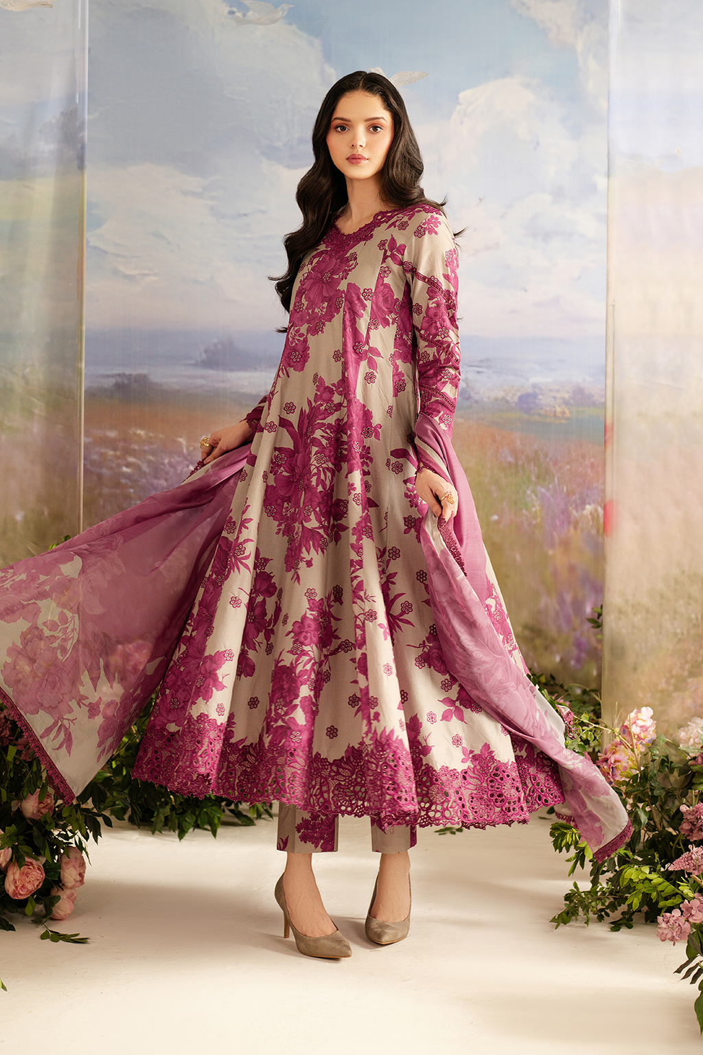 3 Piece Embroidered Lawn Shirt and Trouser with Printed Dupatta ZS 220