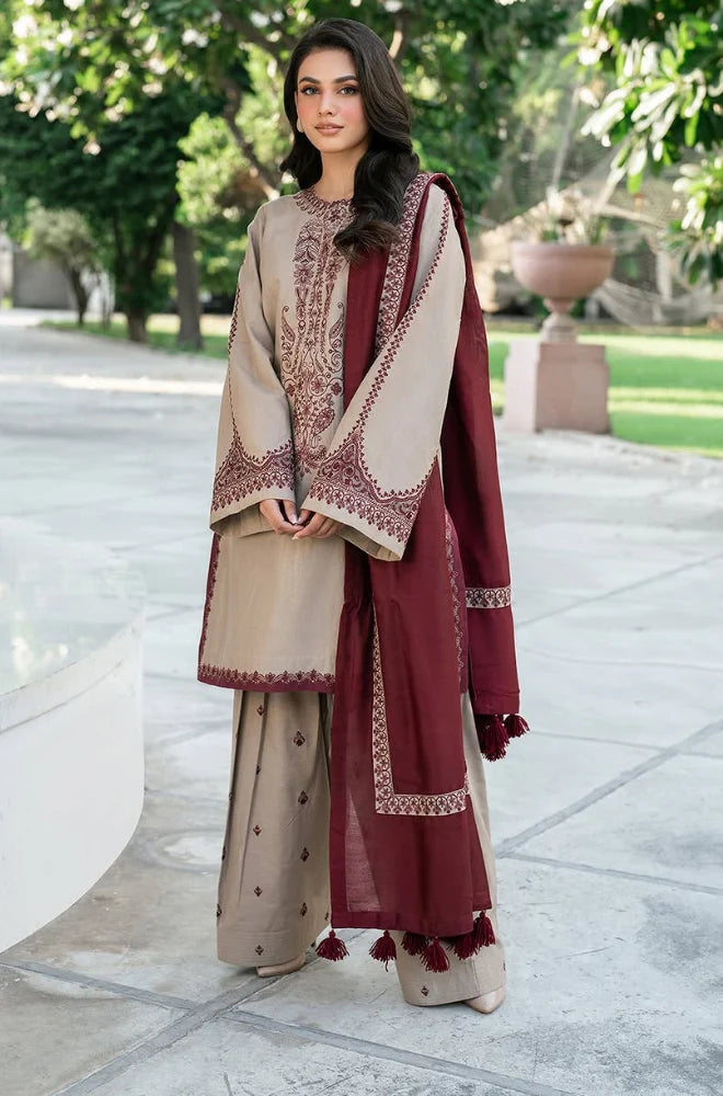 3 Piece Embroidered Dhanak Suit Unstitched | HEW-562