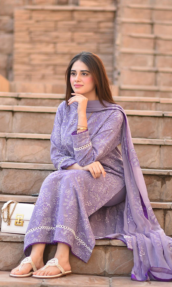 3 Piece Embroidered Dhanak Suit Unstitched | HEW-48