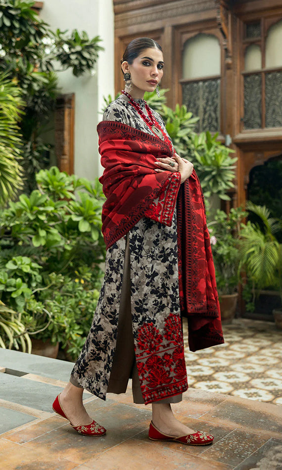 3 Piece Embroidered Linen Suit Unstitched | HEW-34