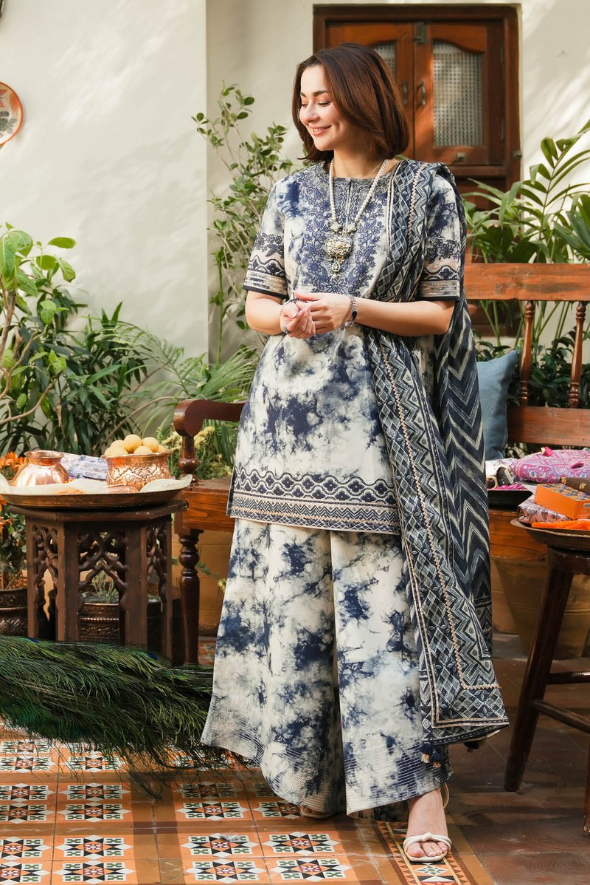 3 Piece Embroidered Linen Suit Unstitched | HEW-33