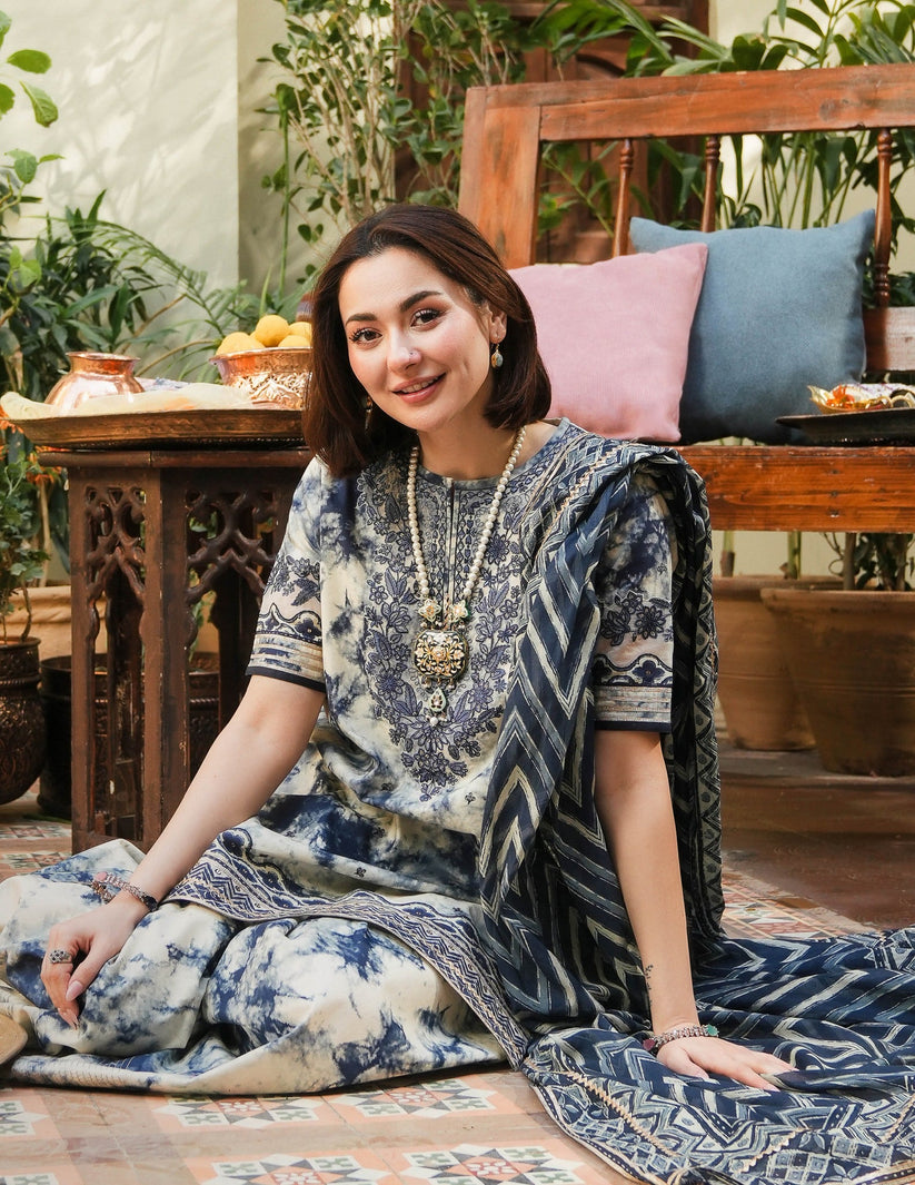 3 Piece Embroidered Linen Suit Unstitched | HEW-33