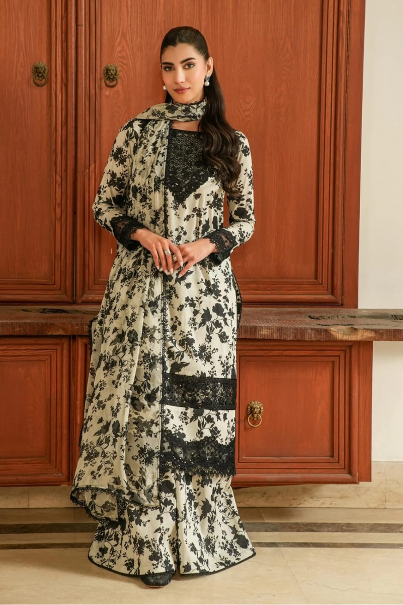 3 Piece Embroidered Silk Suit Unstitched | HEW-19