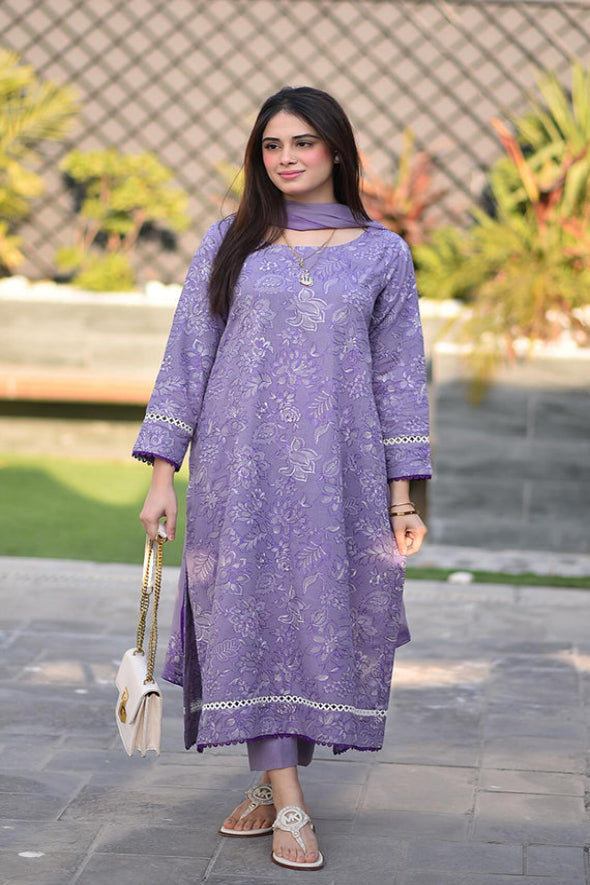 3 Piece Embroidered Dhanak Suit Unstitched | HEW-48