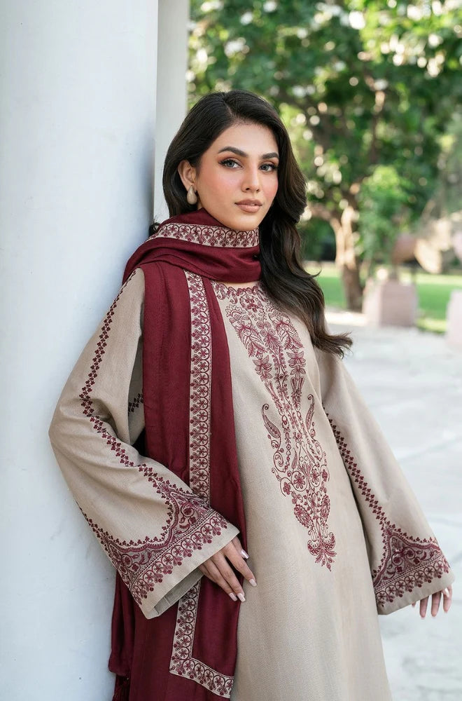 3 Piece Embroidered Dhanak Suit Unstitched | HEW-562