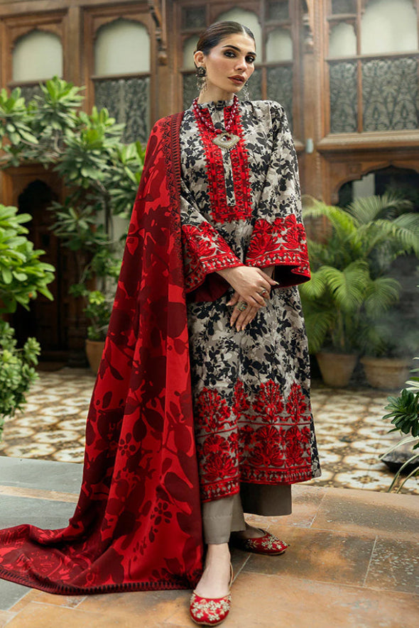 3 Piece Embroidered Linen Suit Unstitched | HEW-34