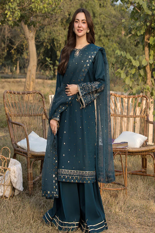 3 Piece Embroidered Dhanak Suit Unstitched | HEW-59