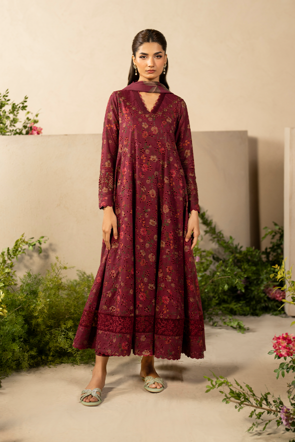 3 Piece Embroidered Linen Suit Unstitched | HEW-75
