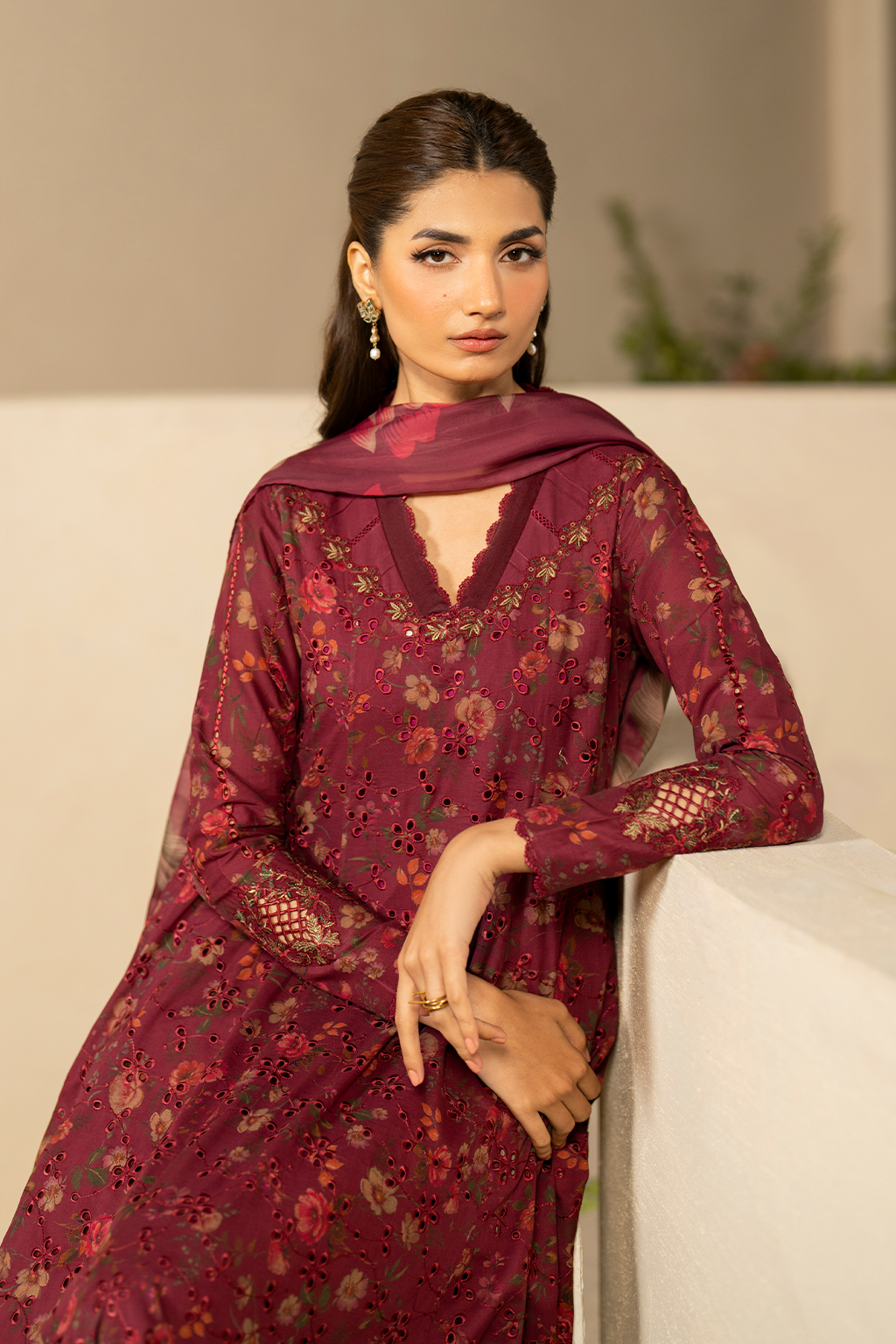 3 Piece Embroidered Linen Suit Unstitched | HEW-75