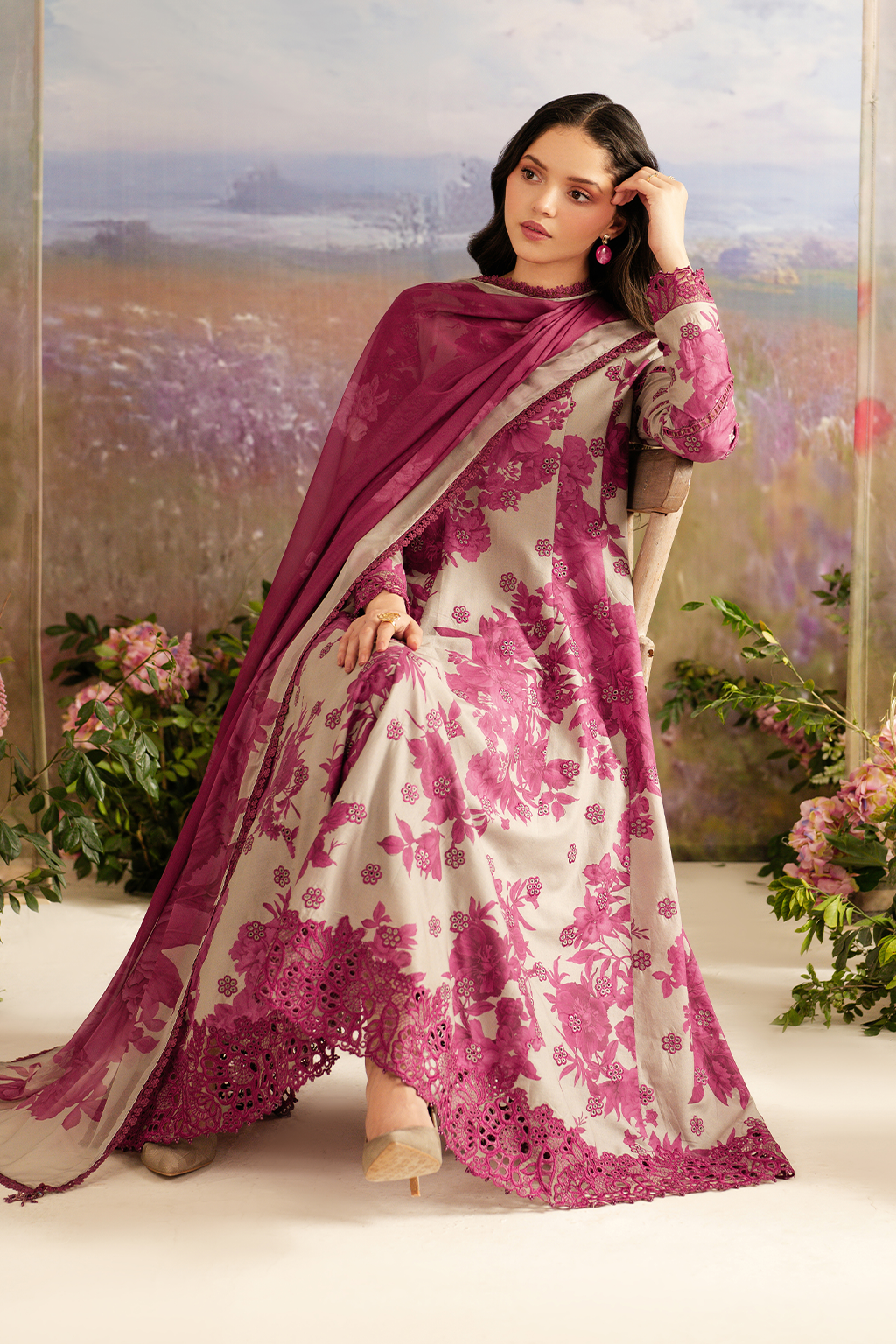 3 Piece Embroidered Lawn Shirt and Trouser with Printed Dupatta ZS 220