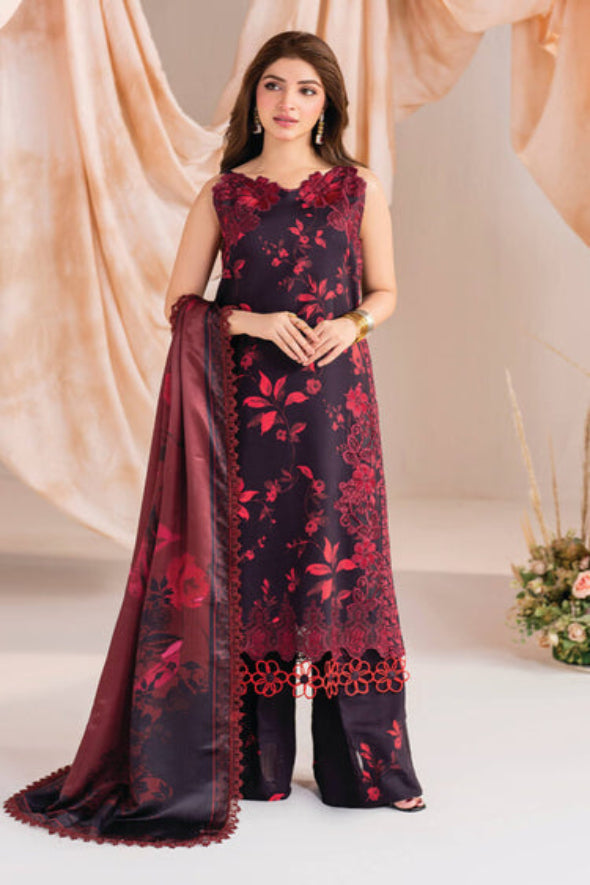 3 Piece Embroidered Linen Suit Unstitched | HEW-11