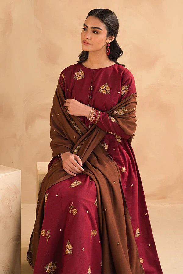 3 Piece Embroidered Dhanak Suit Unstitched | HEW-30