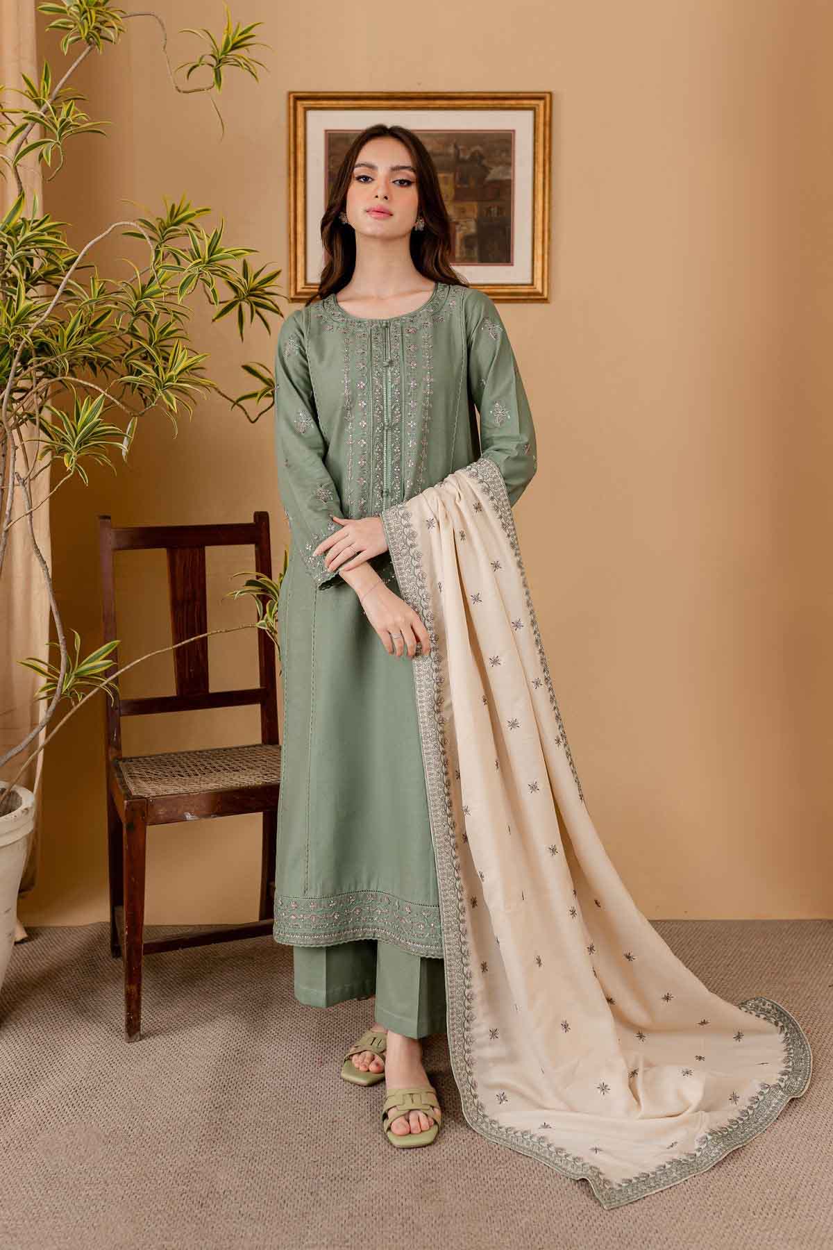 3 Piece Embroidered Dhanak Suit Unstitched | HEW-27