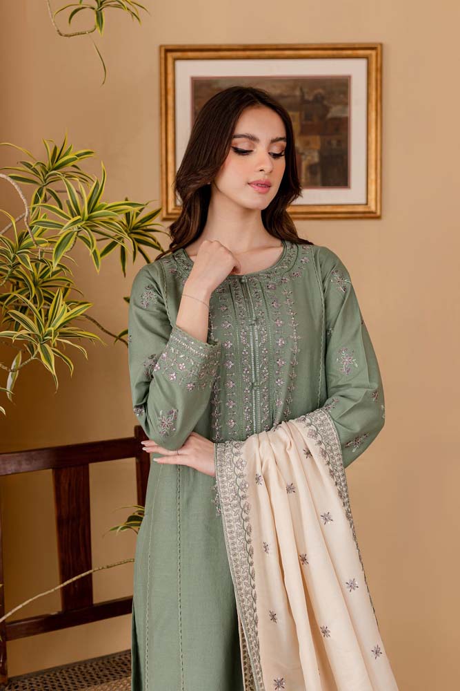 3 Piece Embroidered Dhanak Suit Unstitched | HEW-27