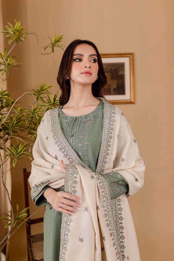 3 Piece Embroidered Dhanak Suit Unstitched | HEW-27
