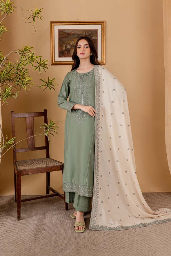 3 Piece Embroidered Dhanak Suit Unstitched | HEW-27