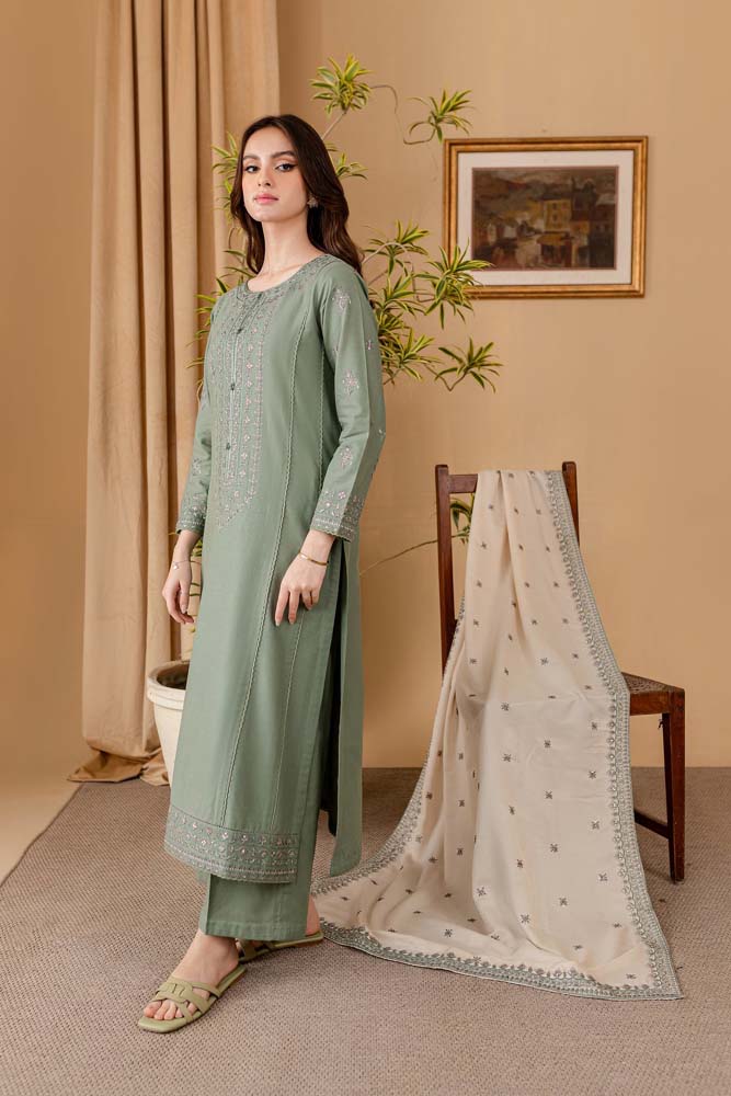 3 Piece Embroidered Dhanak Suit Unstitched | HEW-27