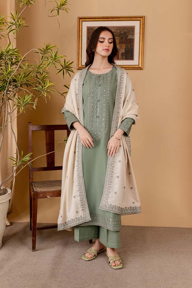 3 Piece Embroidered Dhanak Suit Unstitched | HEW-27