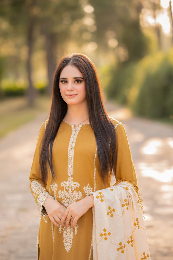 3 Piece Embroidered Dhanak Suit Unstiched | HEW-49
