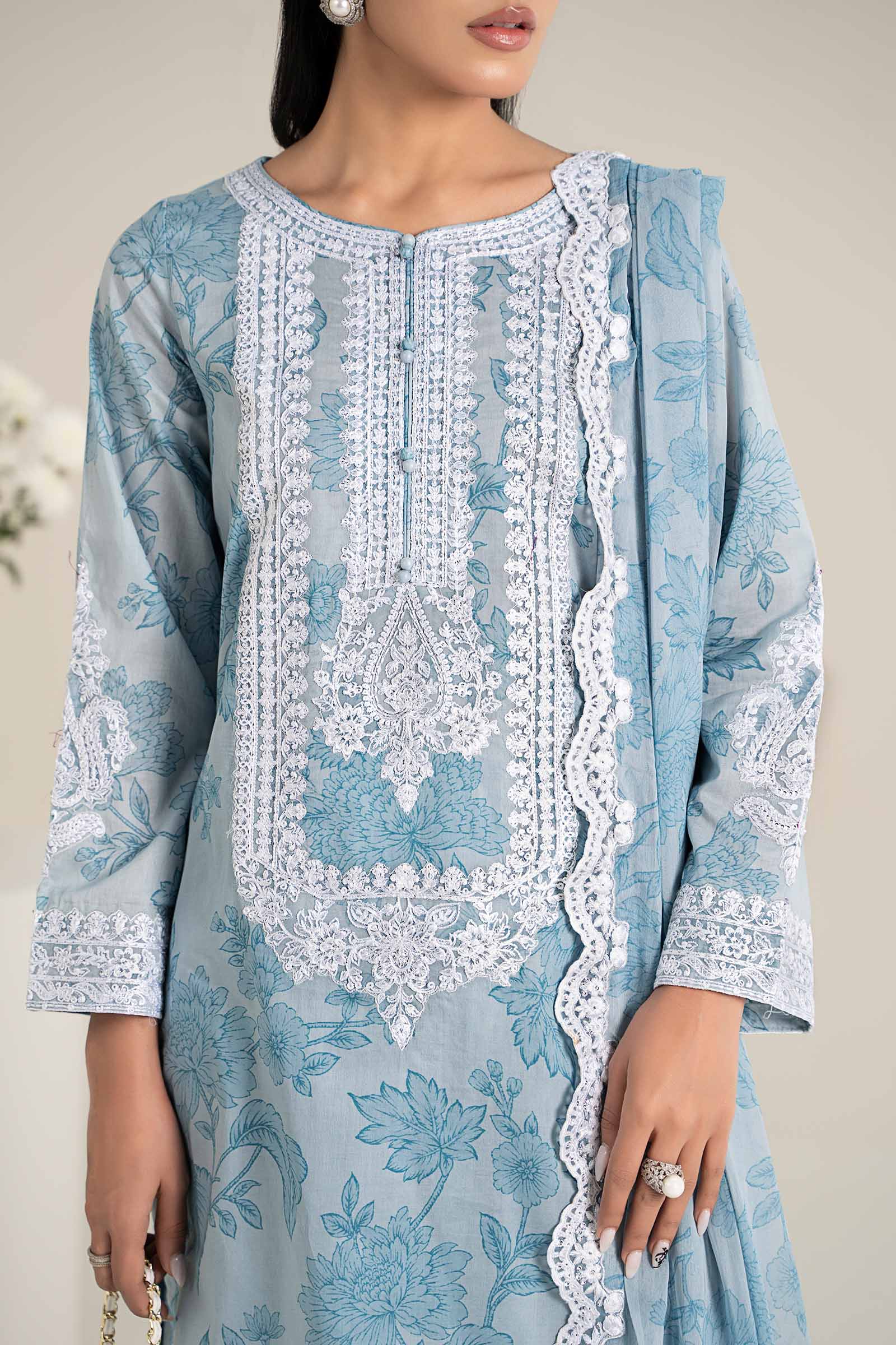 3 Piece Embroidered Linen Suit Unstitched | HEW-12