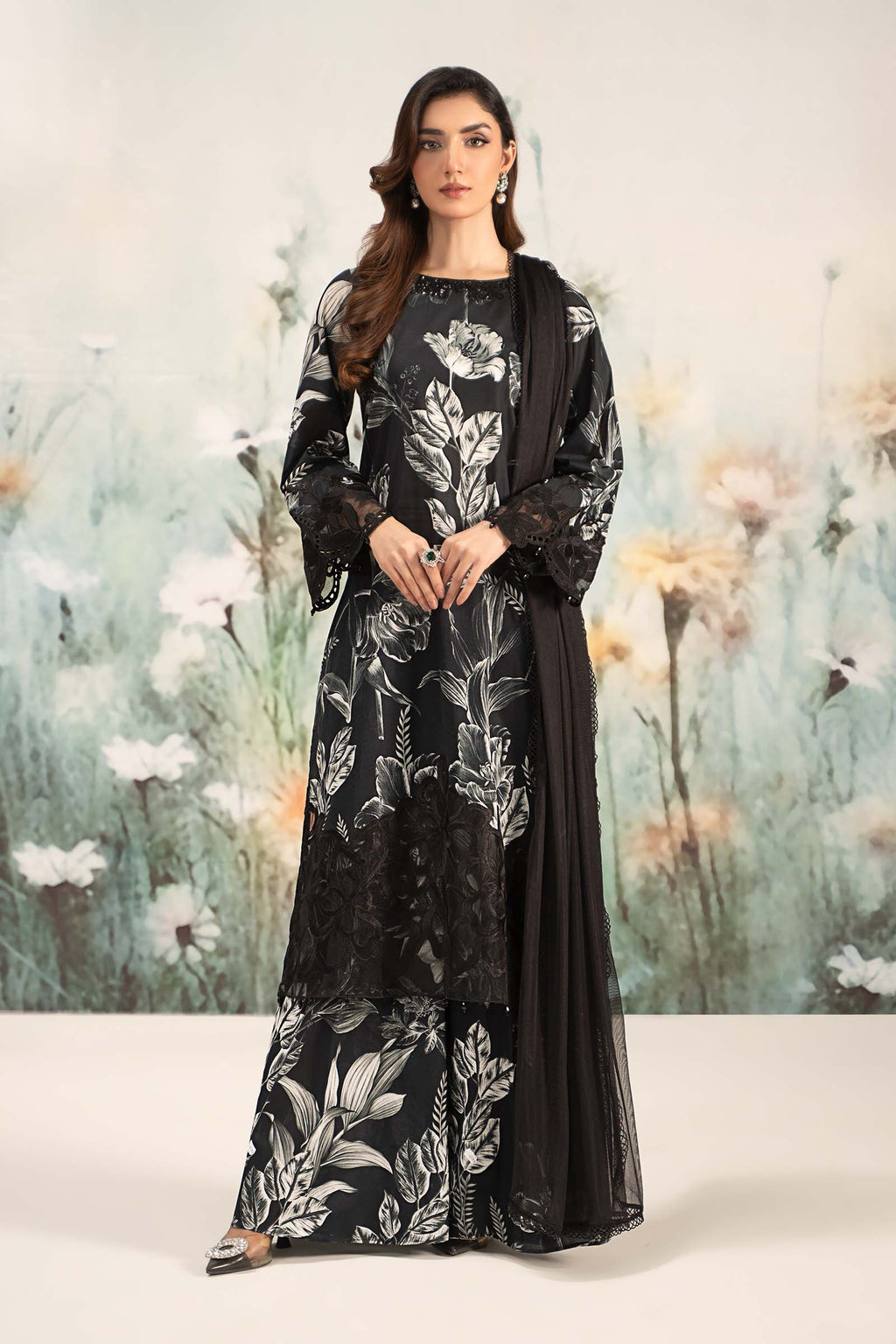 3 Piece Embroidered Linen Suit Unstitched | HEW-07