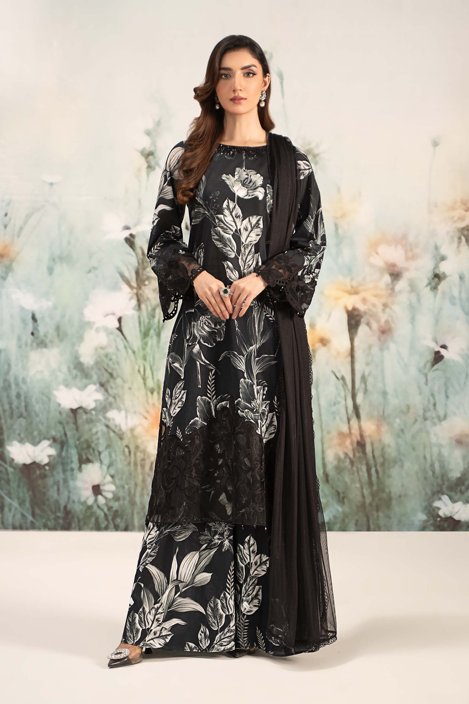 3 Piece Embroidered Linen Suit Unstitched | HEW-07