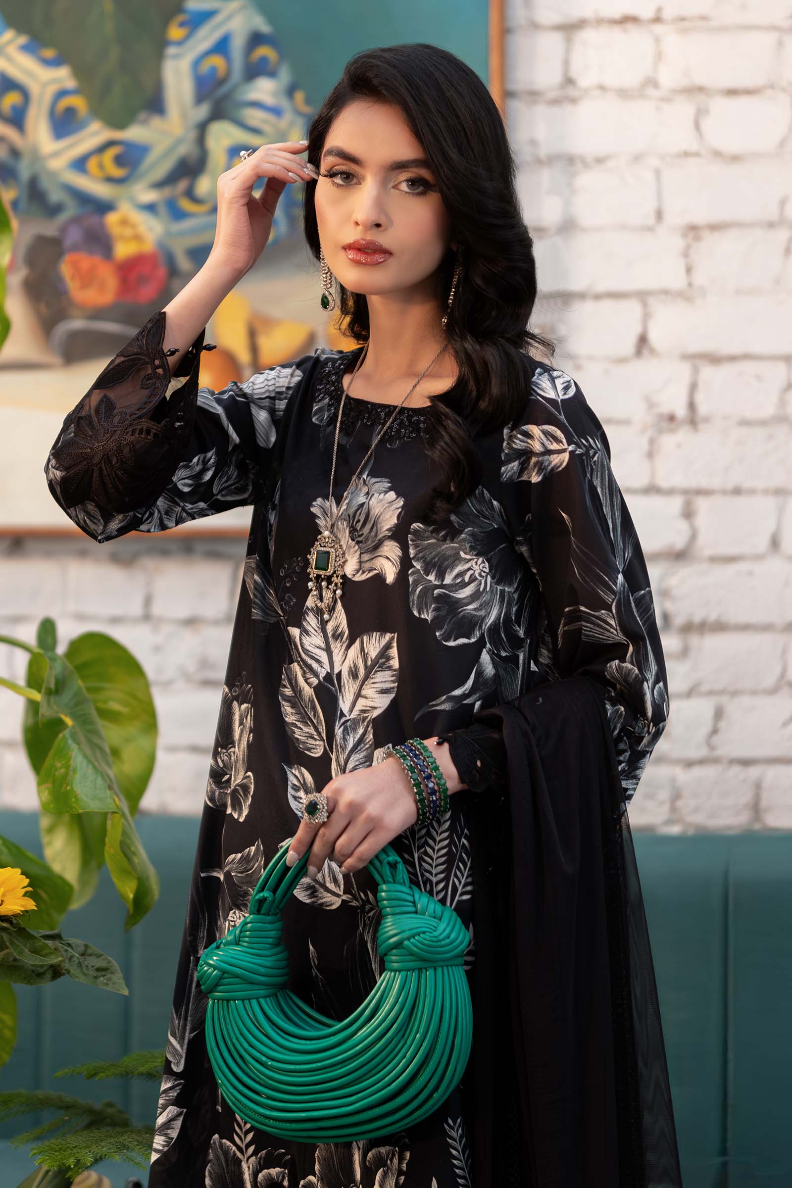 3 Piece Embroidered Linen Suit Unstitched | HEW-07