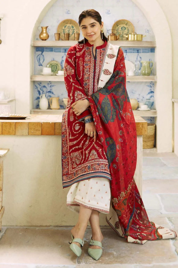 3 Piece Embroidered Dhanak Suit Unstitched | HEW-60