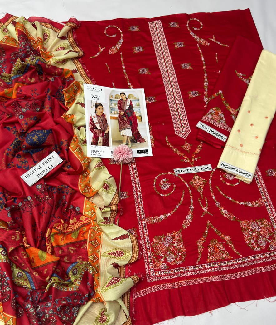 3 Piece Embroidered Dhanak Suit Unstitched | HEW-60