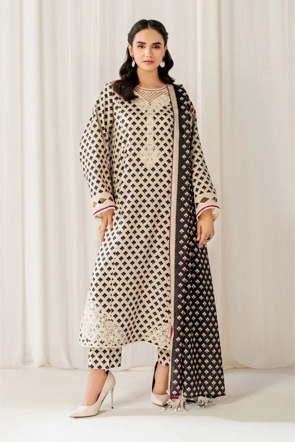 3 Piece Embroidered Linen Suit Unstitched | HEW-13