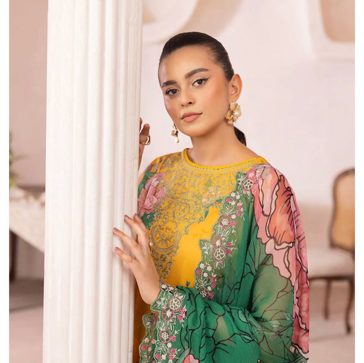 3 Piece Embroidered Silk Suit Unstitched | HEW-16