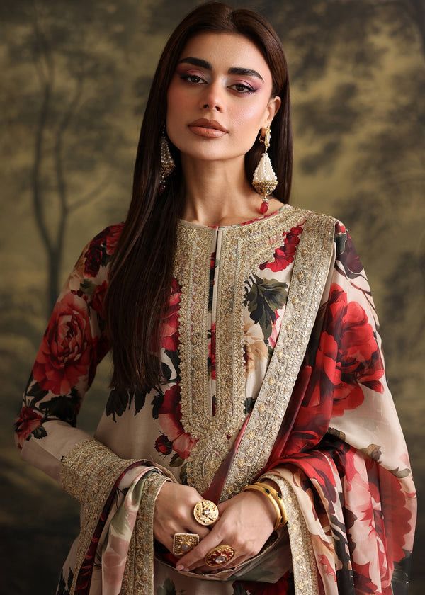 3 Piece Embroidered Silk Suit Unstitched | HEW-17
