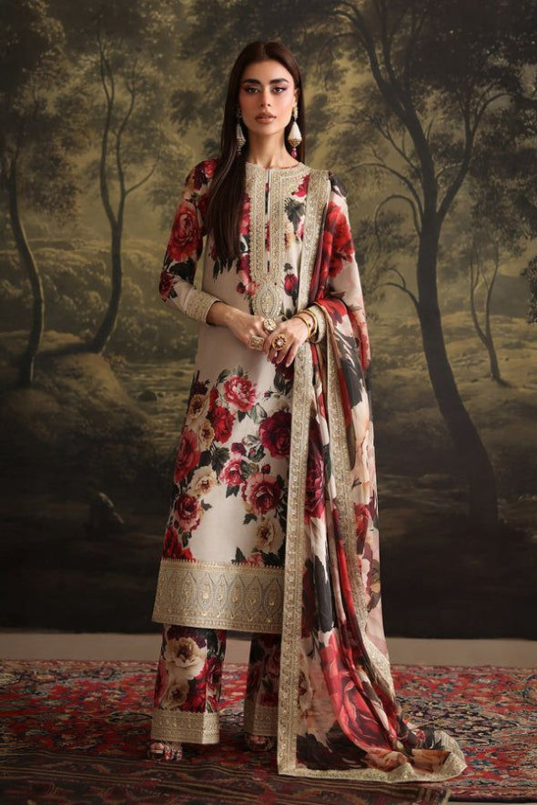 3 Piece Embroidered Silk Suit Unstitched | HEW-17