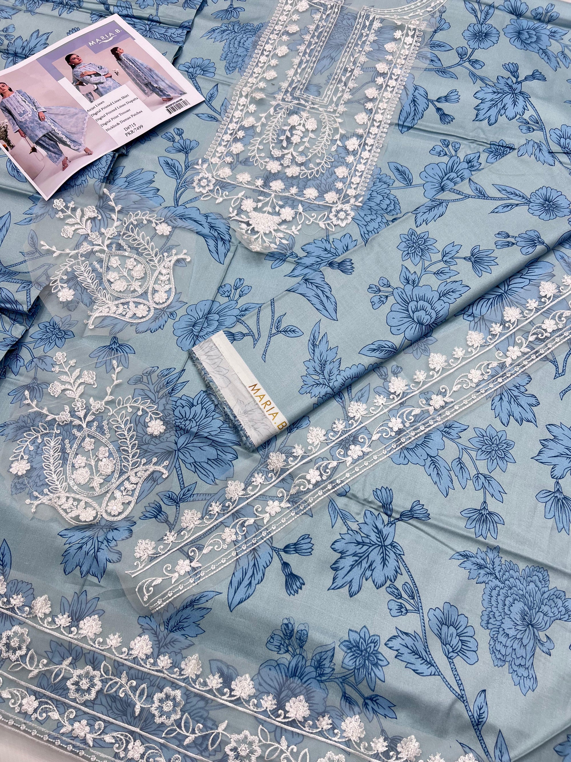 3 Piece Embroidered Linen Suit Unstitched | HEW-12