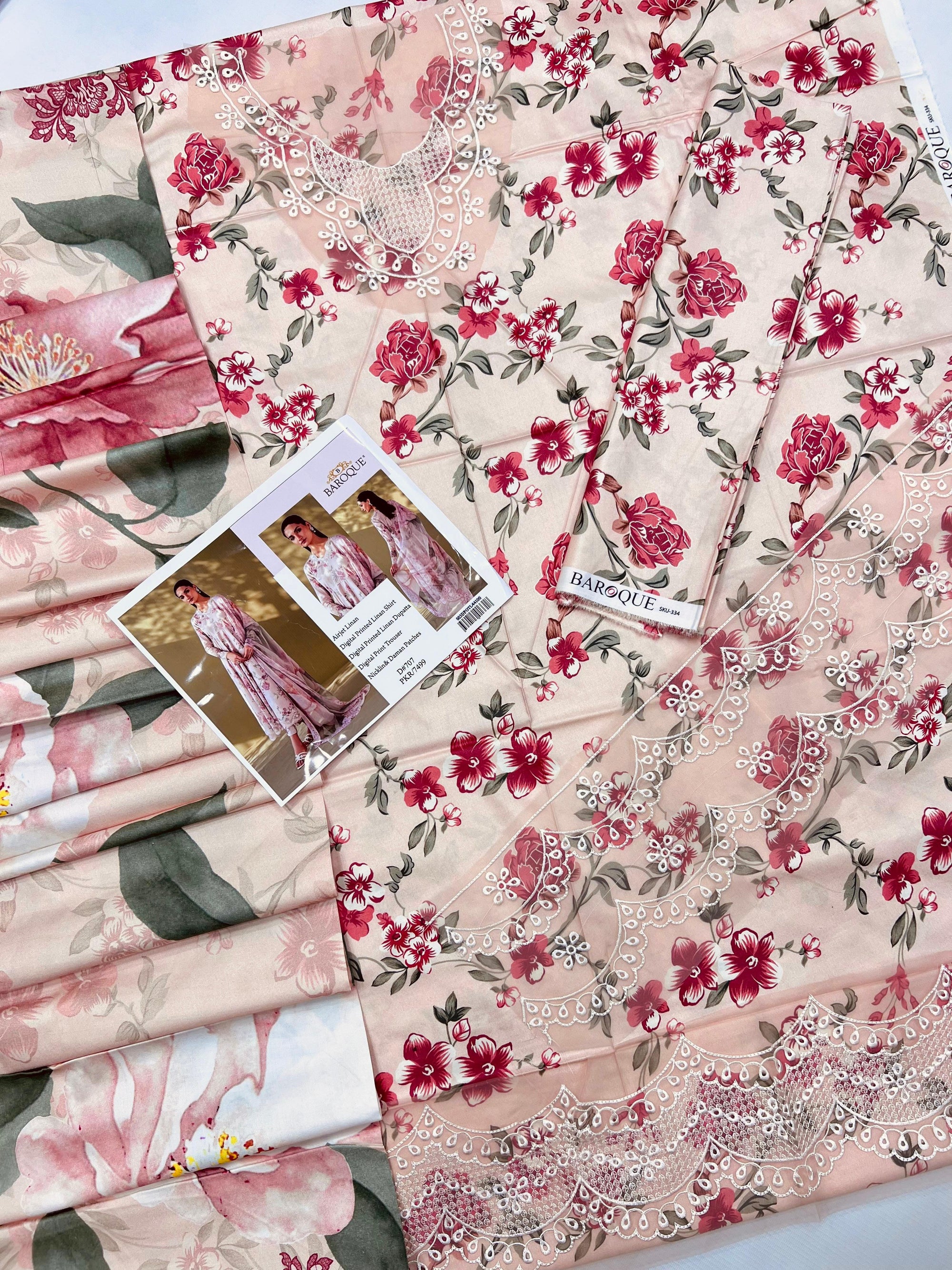 3 Piece Embroidered Linen Suit Unstitched | HEW-09