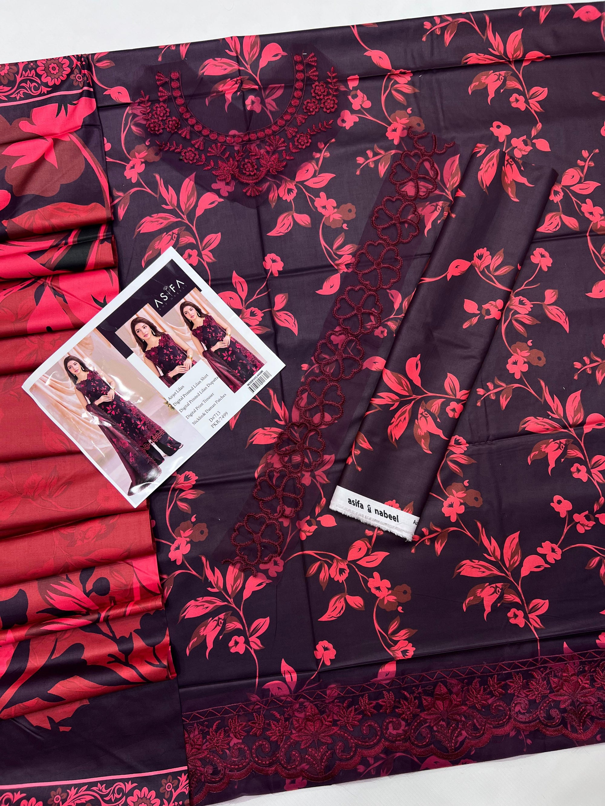 3 Piece Embroidered Linen Suit Unstitched | HEW-11