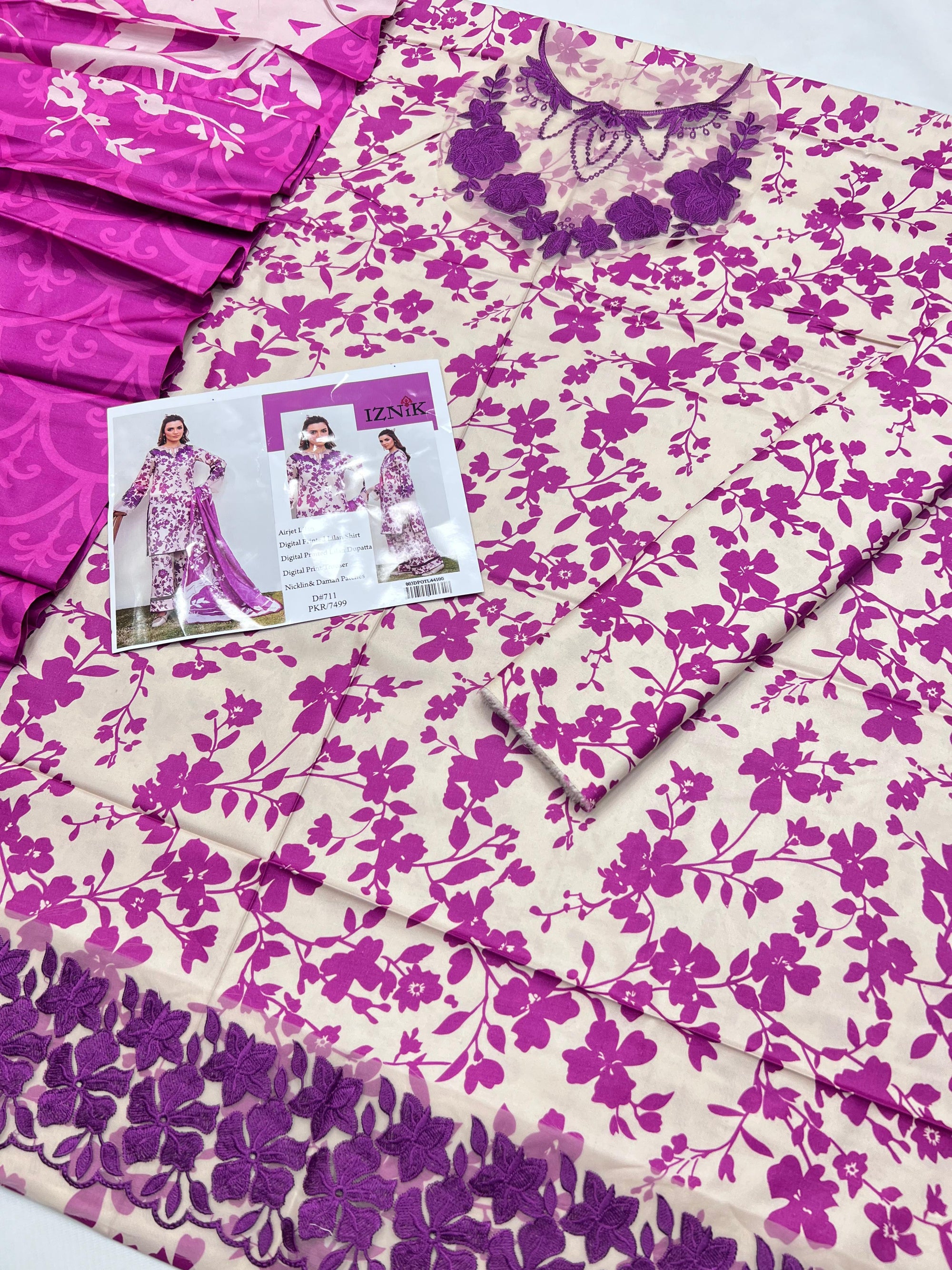 3 Piece Embroidered Linen Suit Unstitched | HEW-08