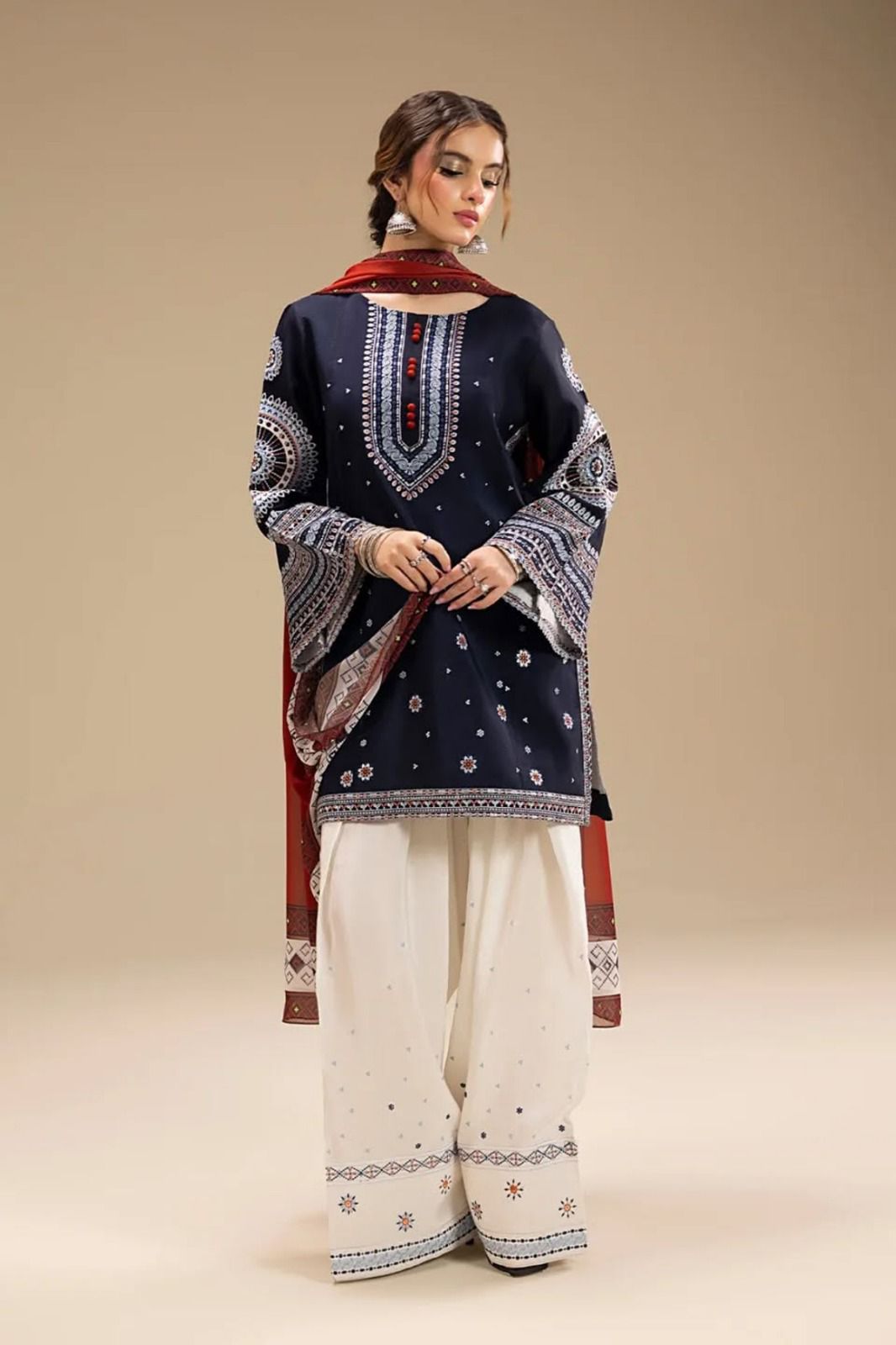 3 Piece Embroidered Dhanak Suit Unstitched | HEW-06