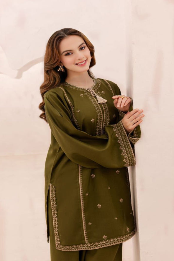 2 Piece Embroidered Dhanak Suit Unstitched | HEW-40