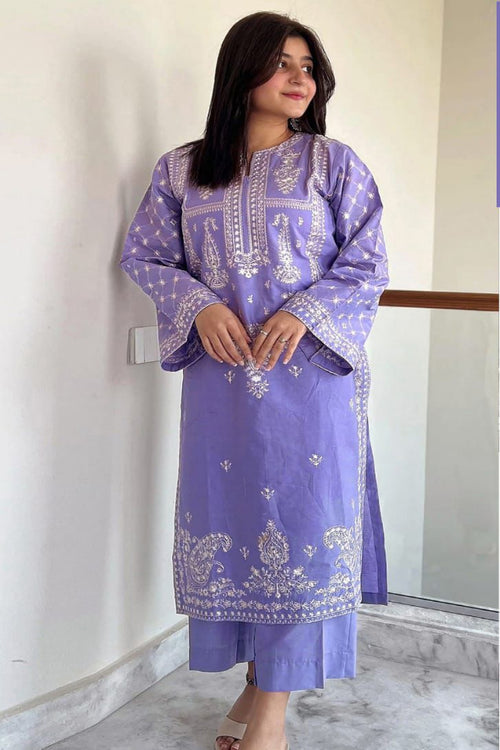 2 Piece Embroidered Dhanak Suit Unstitched | HEW-36