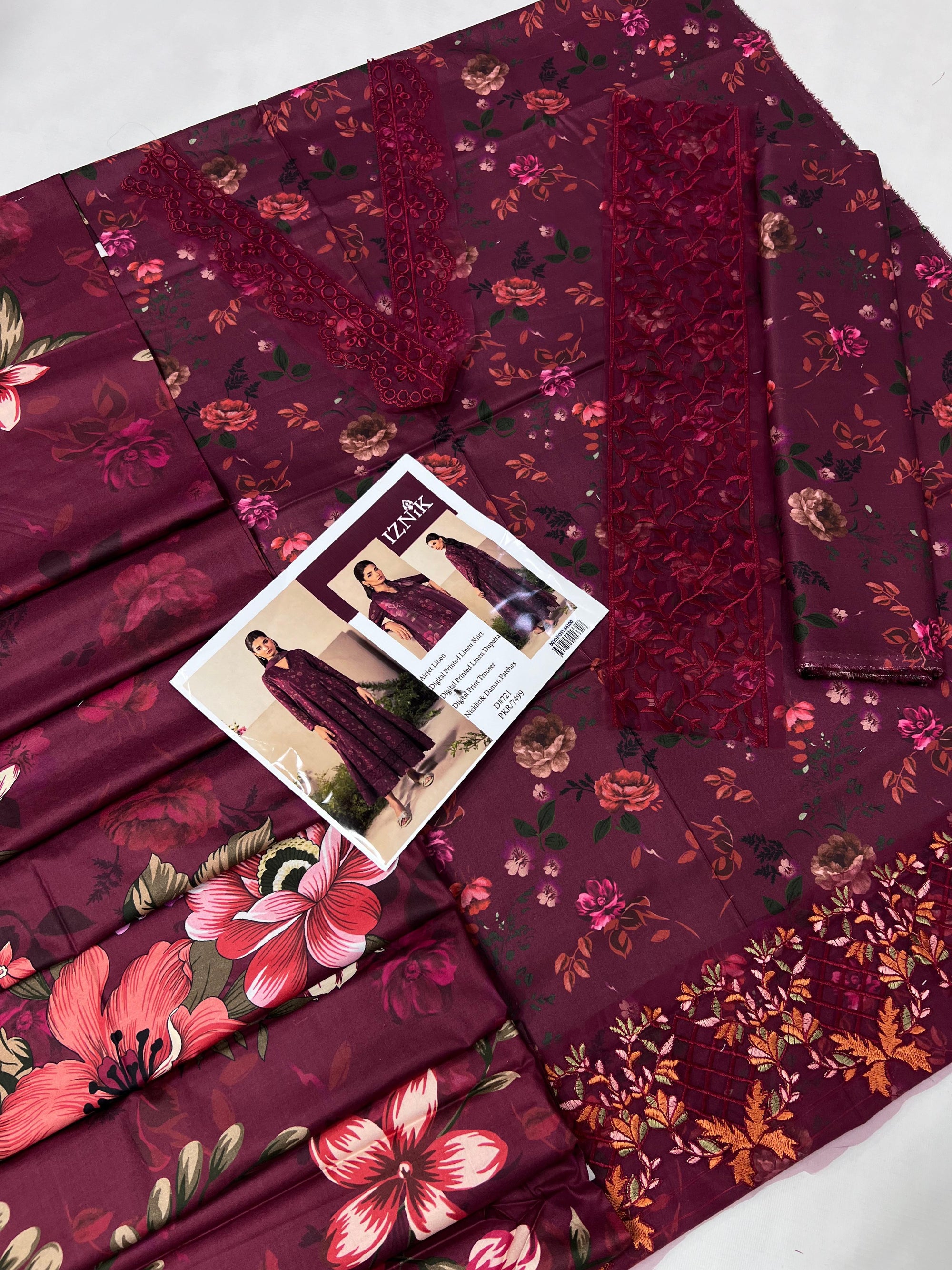 3 Piece Embroidered Linen Suit Unstitched | HEW-75