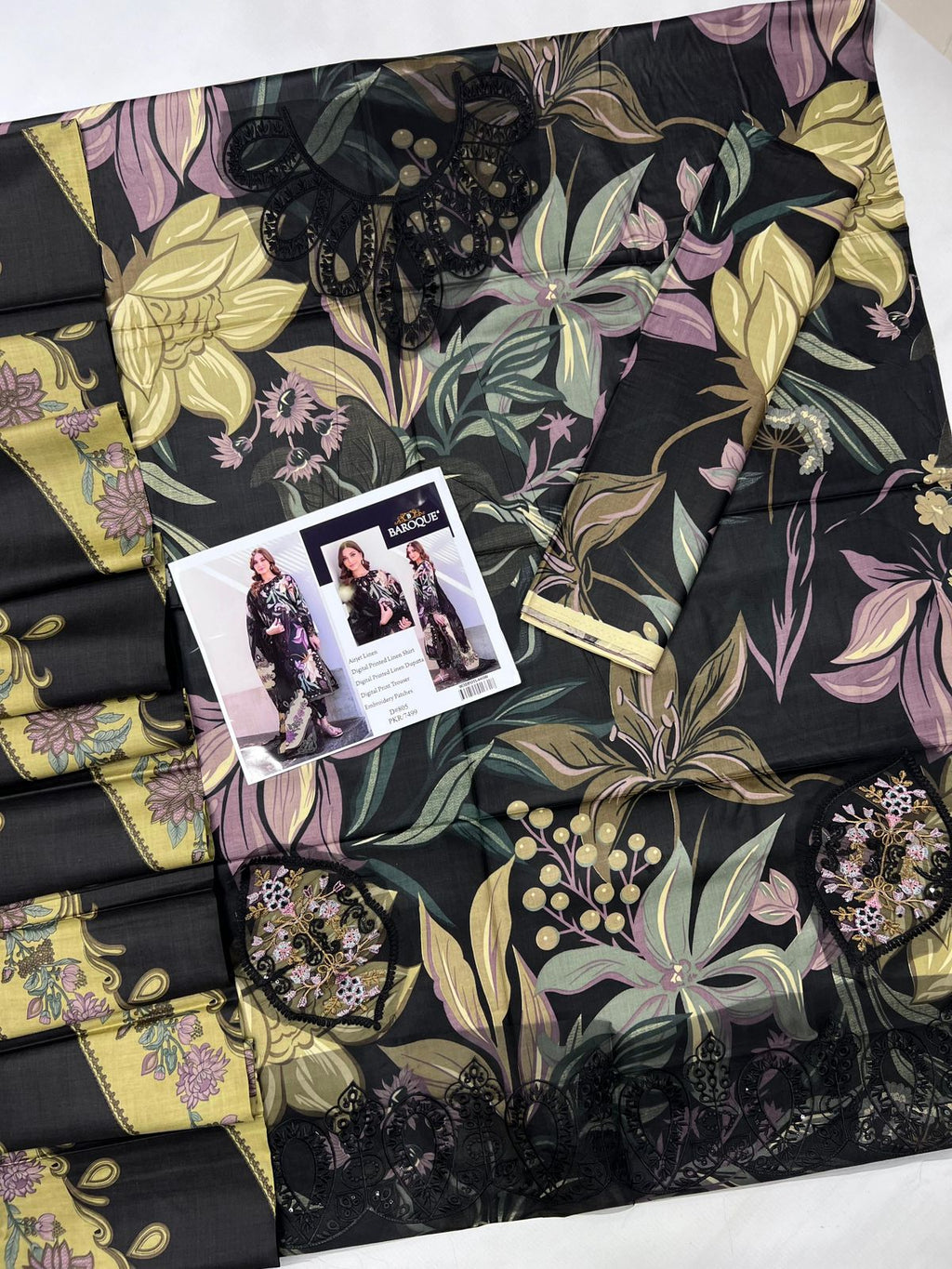 3 Piece Embroidered Linen Suit Unstitched | HEW-41