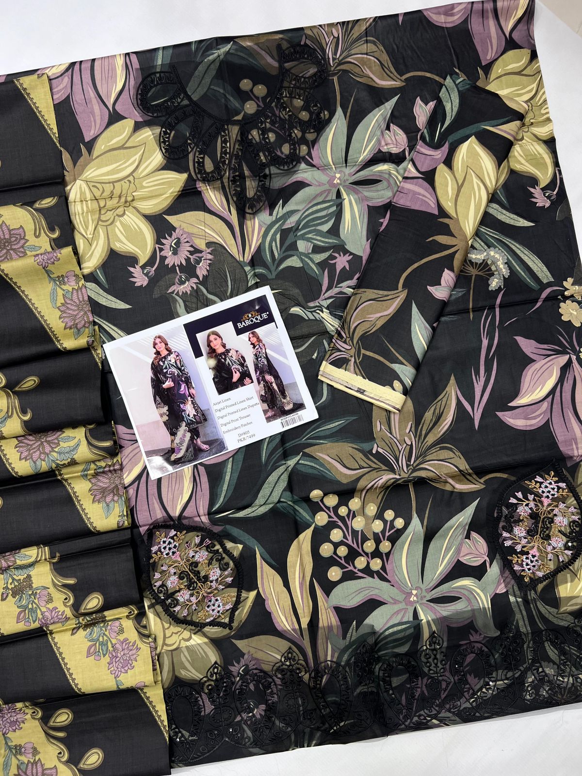 3 Piece Embroidered Linen Suit Unstitched | HEW-41
