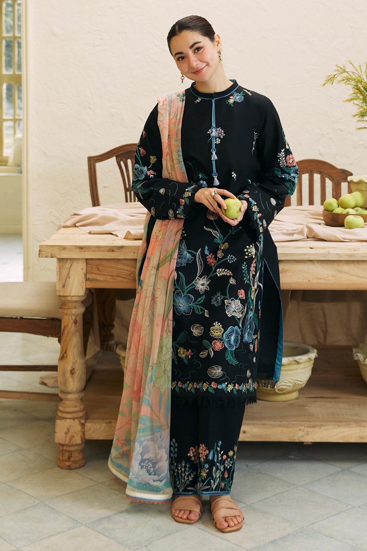 3 Piece Embroidered Dhanak Suit Unstitched | HEW-28
